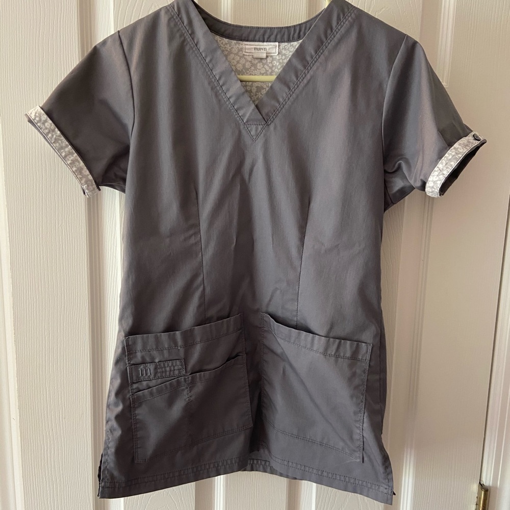 Grey scrubs with flower detail
